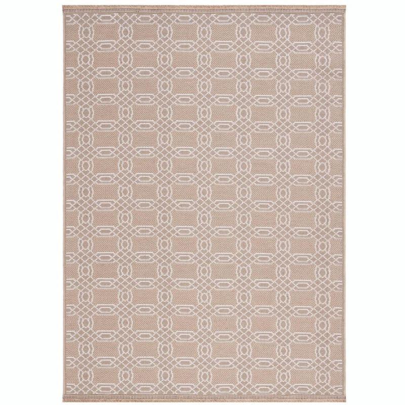 Ivory Geometric Patterned 4' x 6' Wool Blend Area Rug