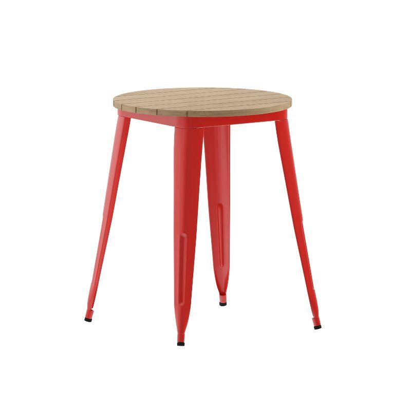 Flash Furniture Declan Commercial Grade Indoor/Outdoor Dining Table, 23.75" Round All Weather Brown Poly Resin Top with Red Steel Base