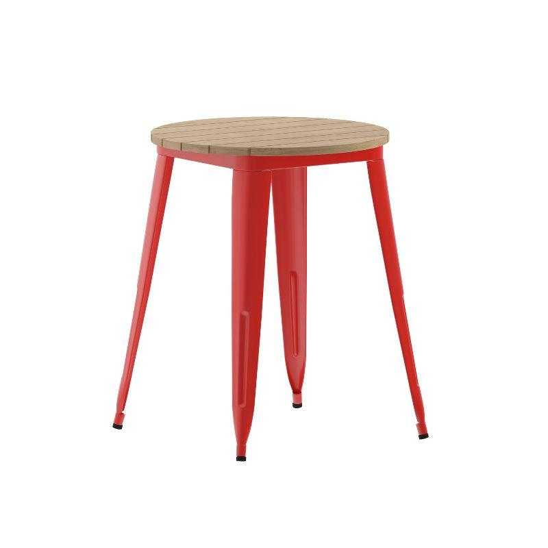 24" Round Brown Poly Resin Top Red Steel Base Dining Table