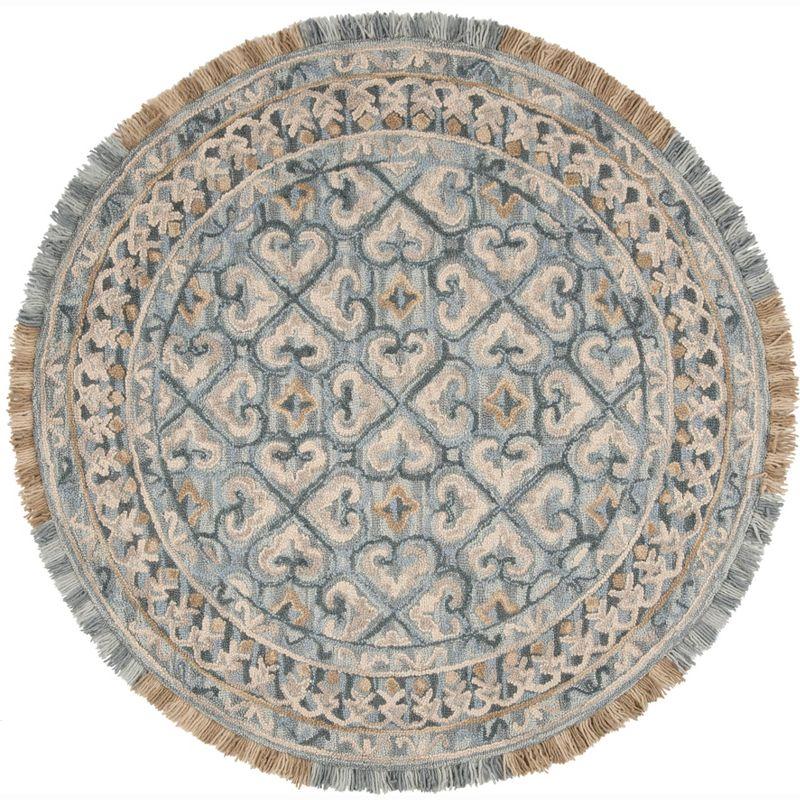 Blossom BLM420 Hand Tufted Area Rug - Light Beige/Blue - 6' Round - Safavieh.