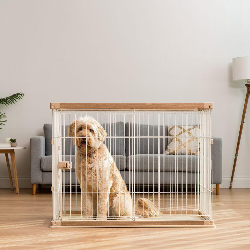 IRIS USA Extra Tall Open Pet Playpen, Crate, Light Brown/White