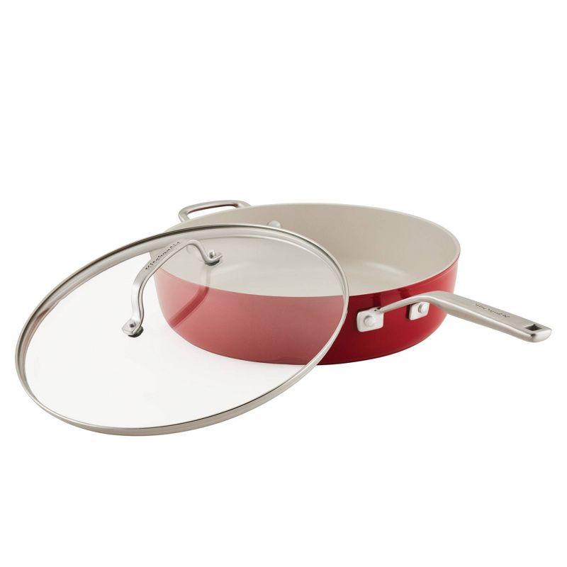 KitchenAid 5qt Hard Anodized Ceramic Nonstick Saute Pan with Lid Empire Red: Hand Wash, Gas & Electric Compatible