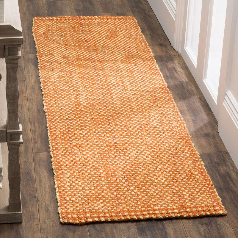 Rust and Natural Hand-Knotted Jute Runner Rug, 2'3" x 8'