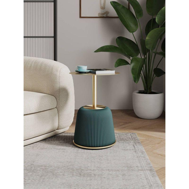 Manhattan Comfort Anderson Modern Leatherette Upholstered End Table with Gold Tabletop Green: Stainless Steel, No Assembly Required