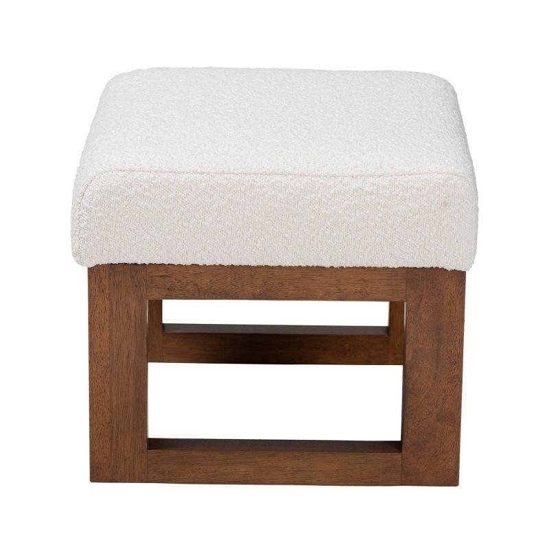 Yashiya Boucle Ottoman Footstool: Mid-Century Design, Rubberwood Frame - Baxton Studio