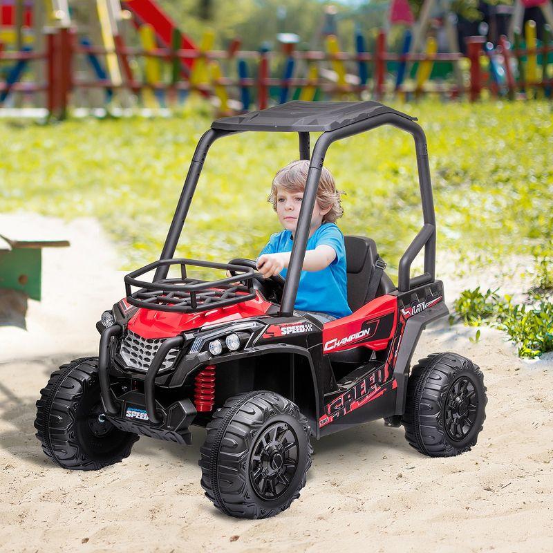 Aosom 12V Kids UTV, Battery Powered Electric Ride on Car with Music, Lights, MP3/USB, Suspension System & Remote Control, Red
