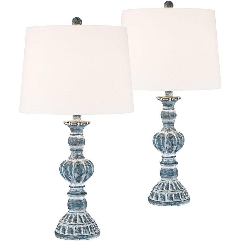 Regency Hill Tanya Traditional Table Lamps 26 1/2" High Set of 2 Blue Washed Tapered Drum Shade for Bedroom Living Room Bedside Nightstand Office Kids