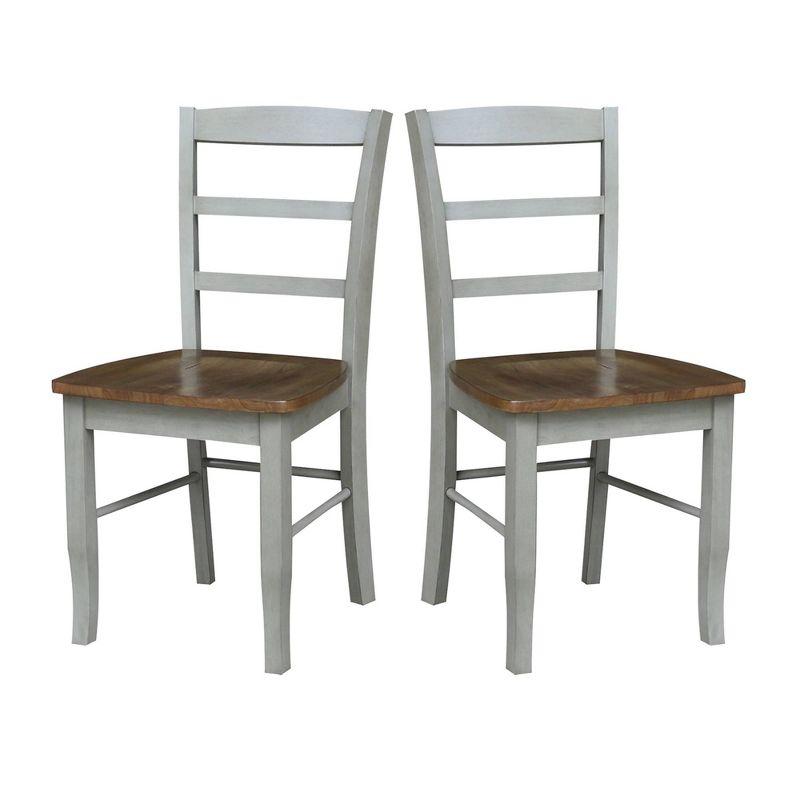 Set of 2 Distressed Hickory & Stone High Slat Ladderback Wood Chairs