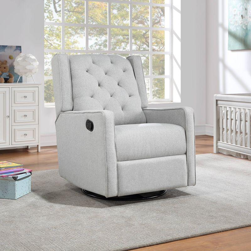 Bryton Gray Tufted Brushed Tweed Swivel Recliner Accent Chair