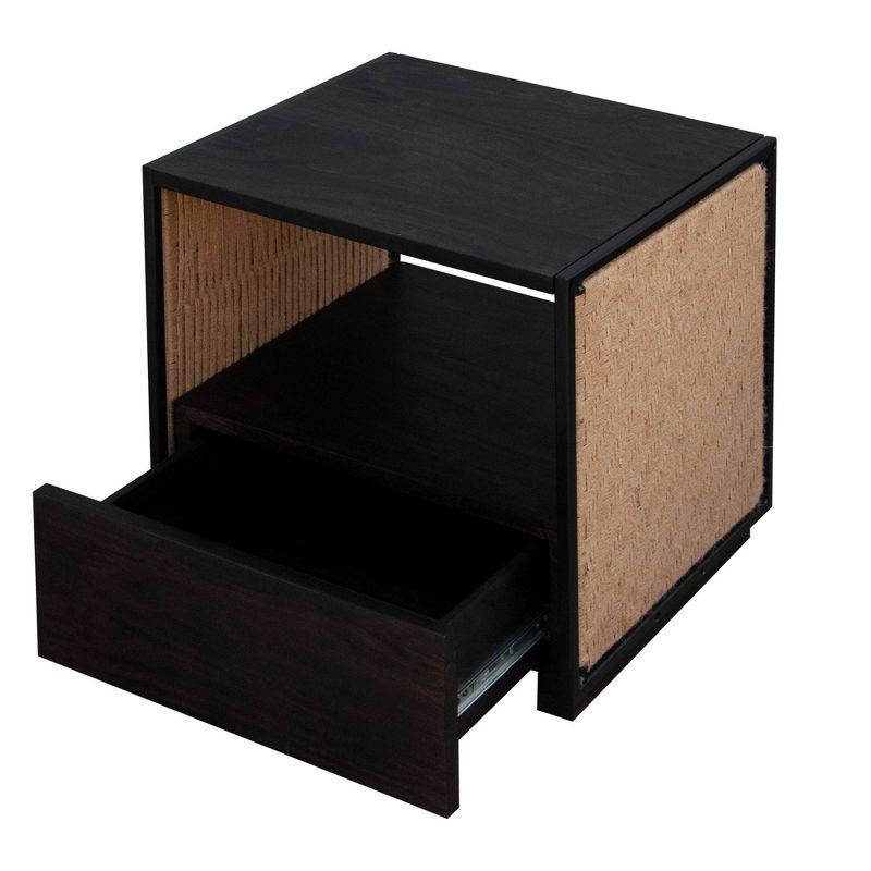 21" Handcrafted Acacia Wood Nightstand Brown/Black - The Urban Port