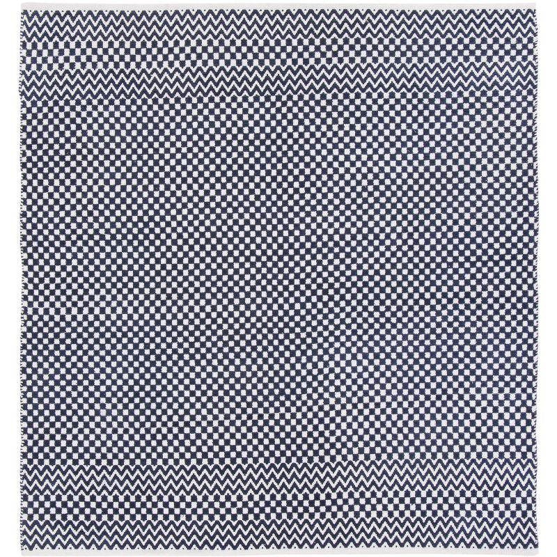 Navy and White Geometric Cotton Square Rug, 6' x 6'