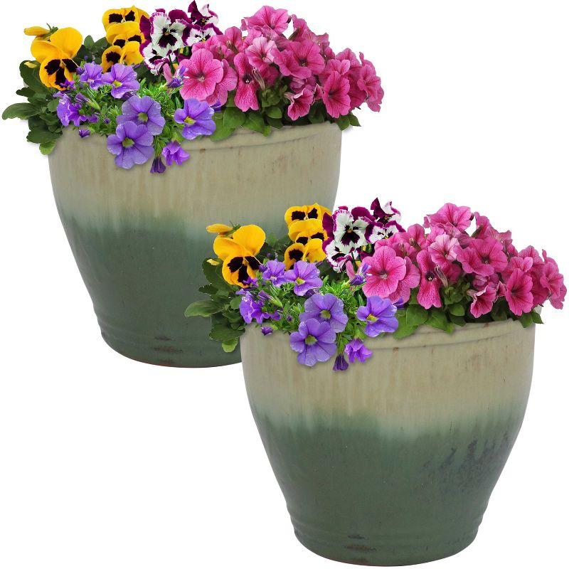 Seafoam Glazed Ceramic Indoor/Outdoor Planters, Set of 2