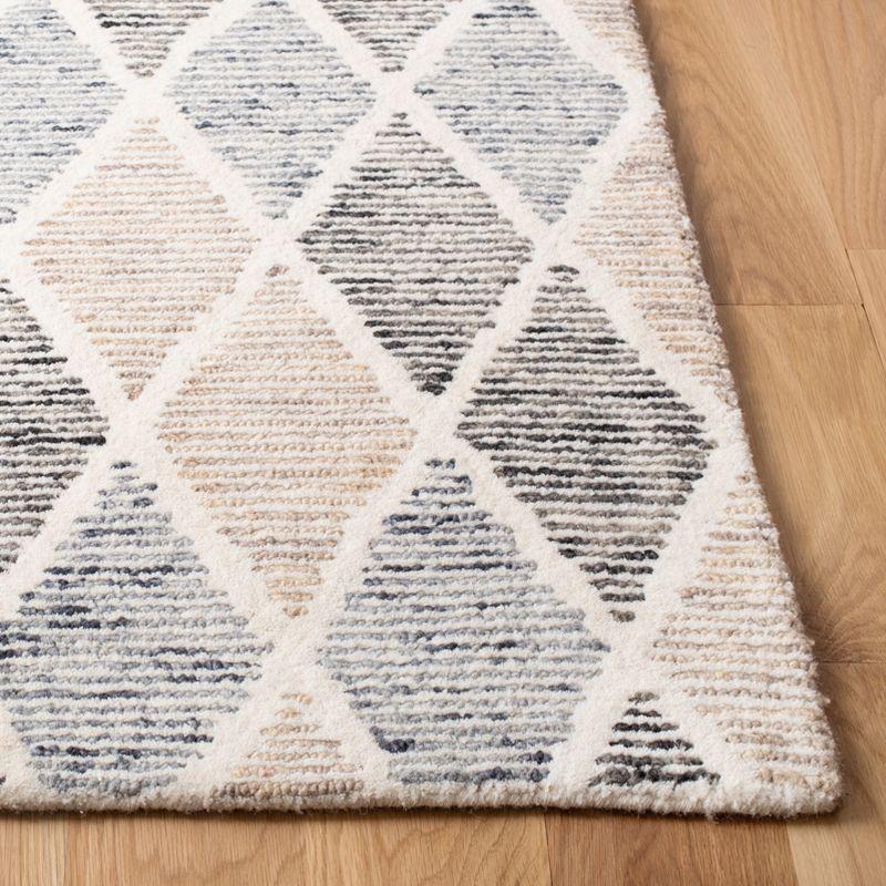 Blue and Beige Geometric Tufted Wool Area Rug 4' x 6'