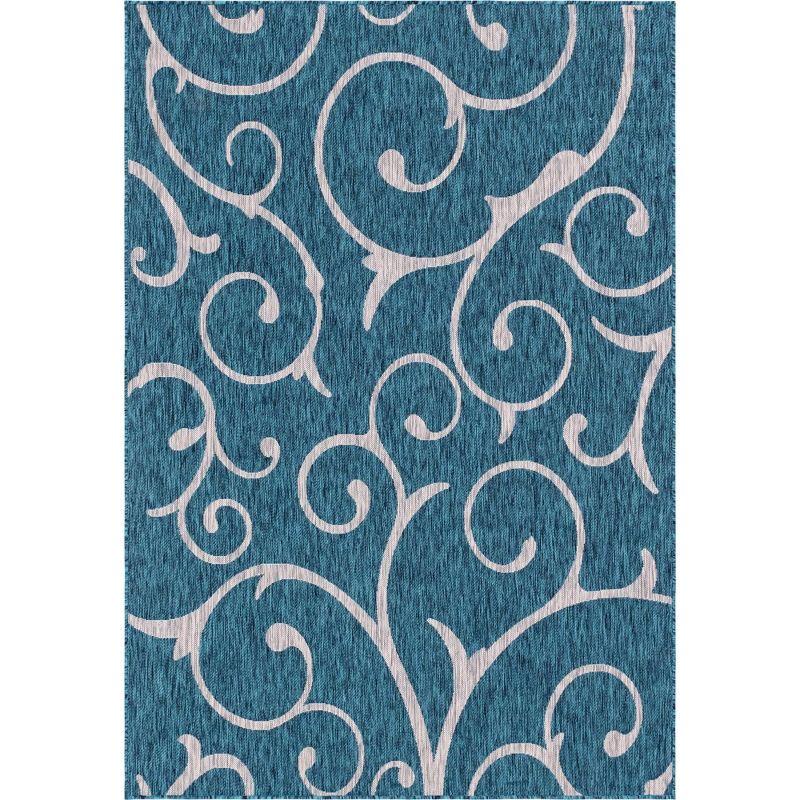 Unique Loom 6' 1 x 9' 0 Rectangle Indoor/Outdoor Botanical Teal Area Rug