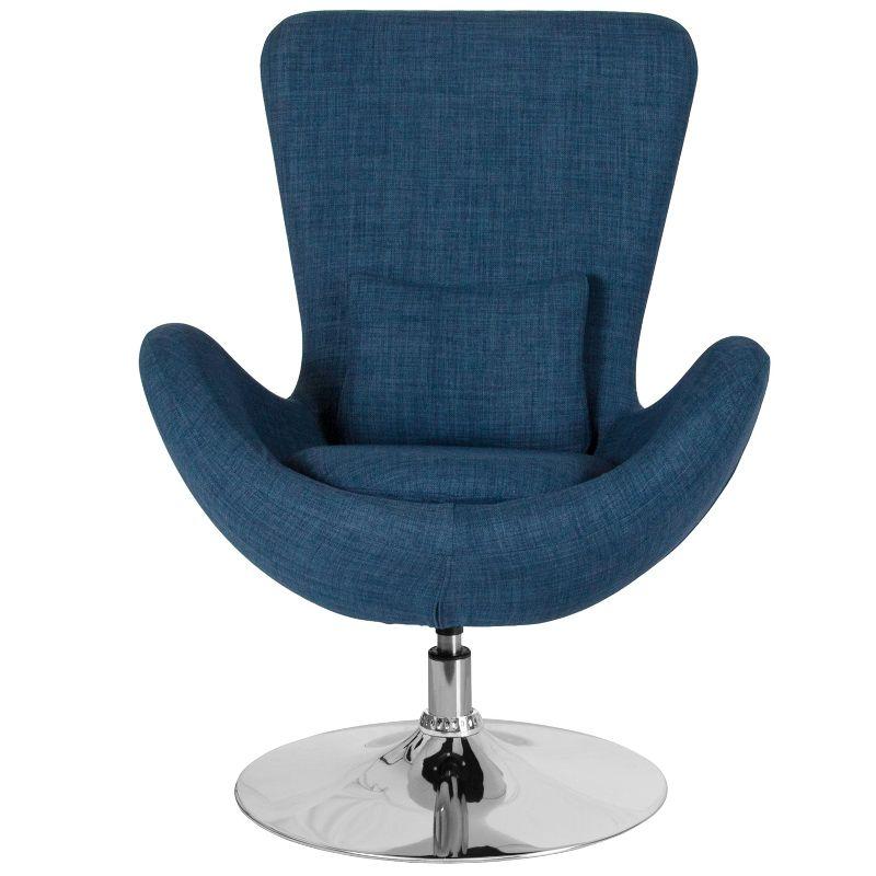 Merrick Lane High-Back Egg Style Lounge Chair in Blue Fabric Upholstery With 360° Swivel Chrome Base