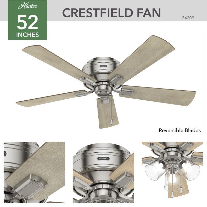 52" Crestfield Low Profile Ceiling Fan (Includes LED Light Bulb) Brushed Nickel - Hunter Fan: 5-Blade, 3-Speed, Flush Mount, Reversible Motor