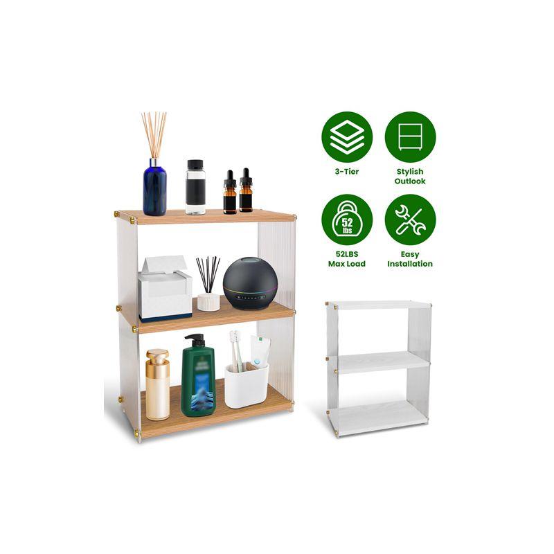 NewHome "3-Tier Acrylic Countertop Organizer, Bathroom Storage Rack, Vanity Shelf for Cosmetics & Desk" BurlyWood