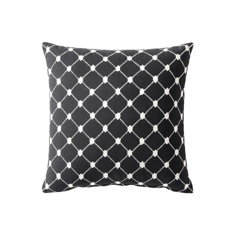 Black and White Embroidered Cotton Square Throw Pillow