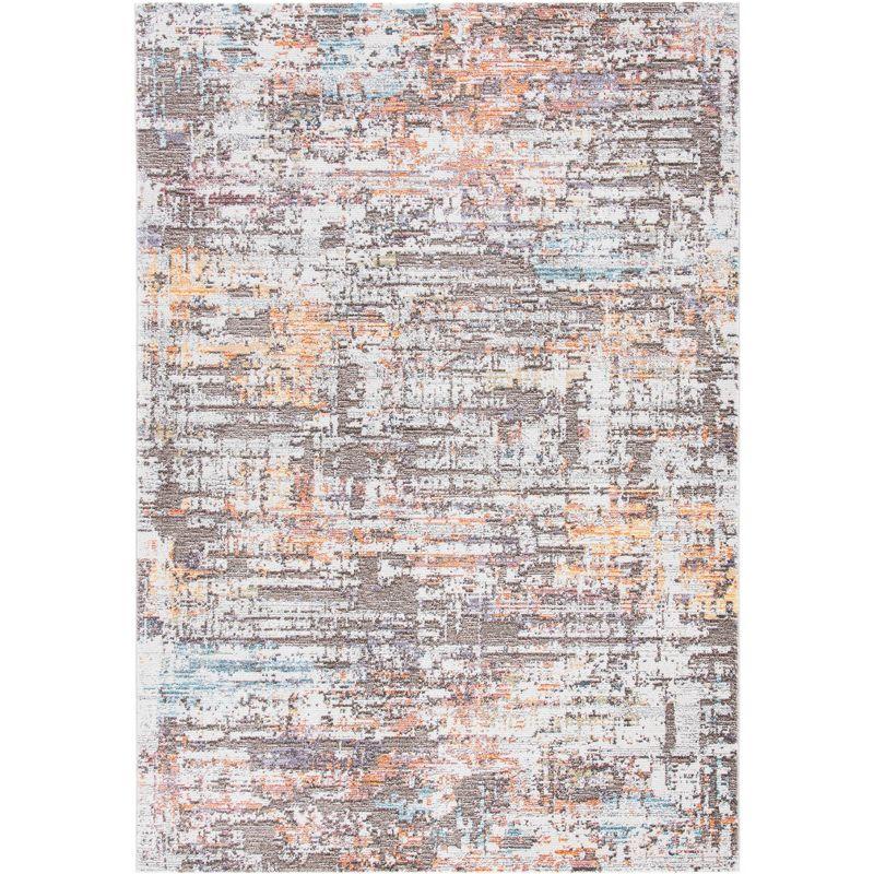 Beige and Orange Abstract Hand-Knotted Synthetic Area Rug 5' x 7'