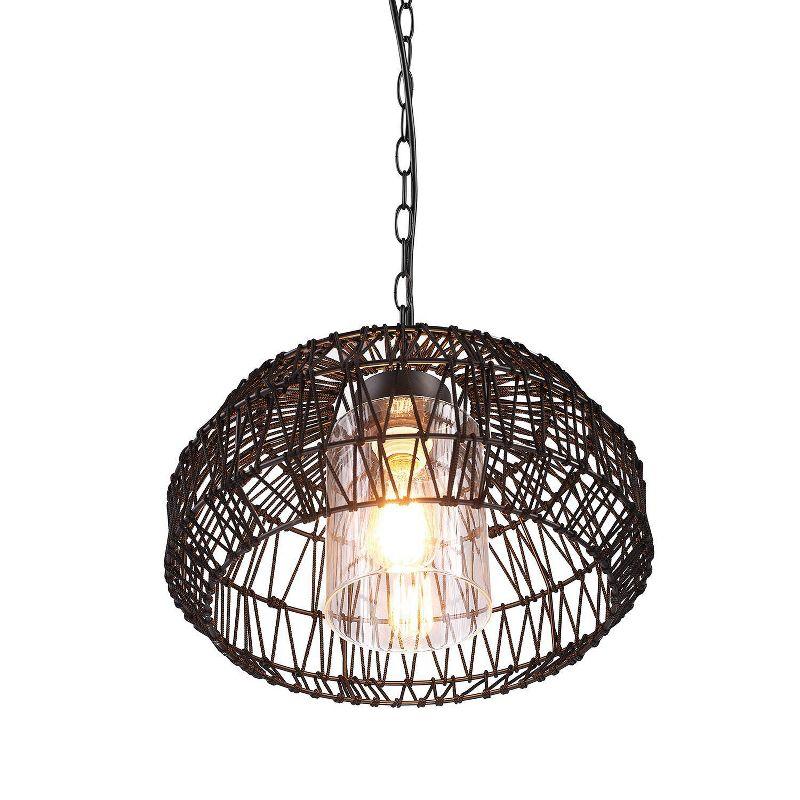 Novogratz x Globe Diego 1-Light Matte Black Woven Fabric Outdoor Plug-In Pendant Light: ETL Listed, Adjustable Height