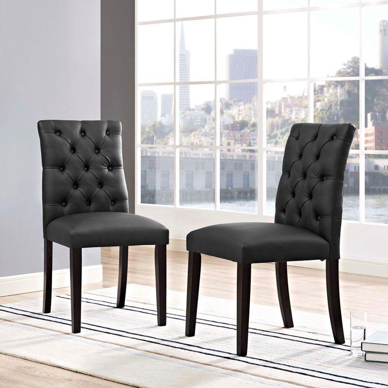 Black Faux Leather Upholstered Side Chair with Wood Legs, Set of 2