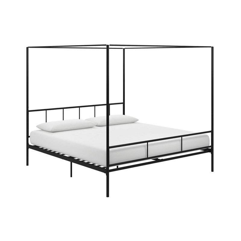 Marion King-Sized Black Metal Frame Canopy Bed with Headboard