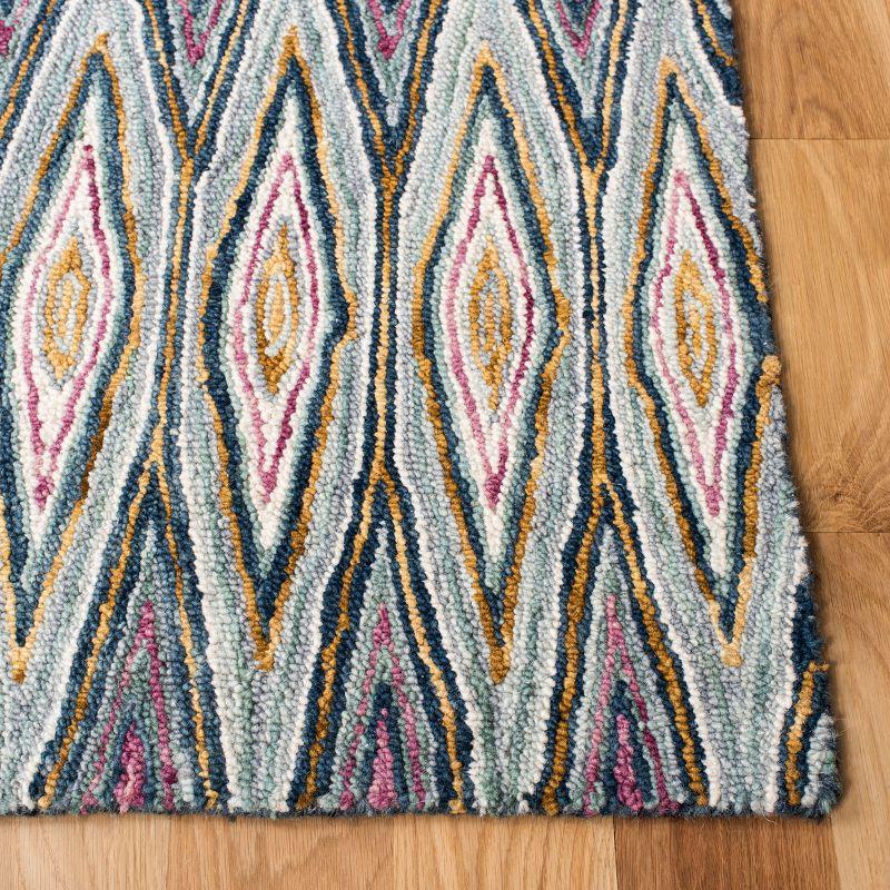 Aspen Blue and Pink Geometric Wool Runner Rug