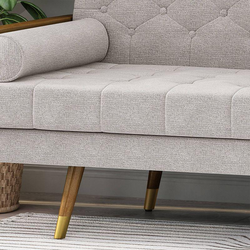 GDFStudio Aidan Mid Century Modern 72.25" Tufted Upholstered 3 Seater Sofa，Beige/Dark Walnut/Gold