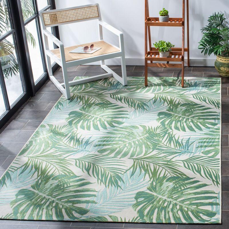 Green and Teal Tropical Palm Leaves Indoor/Outdoor Area Rug