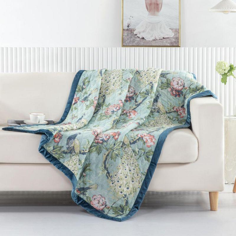 Greenland Home Fashions Pavona Peacock Velvet Binding Quilted Throw