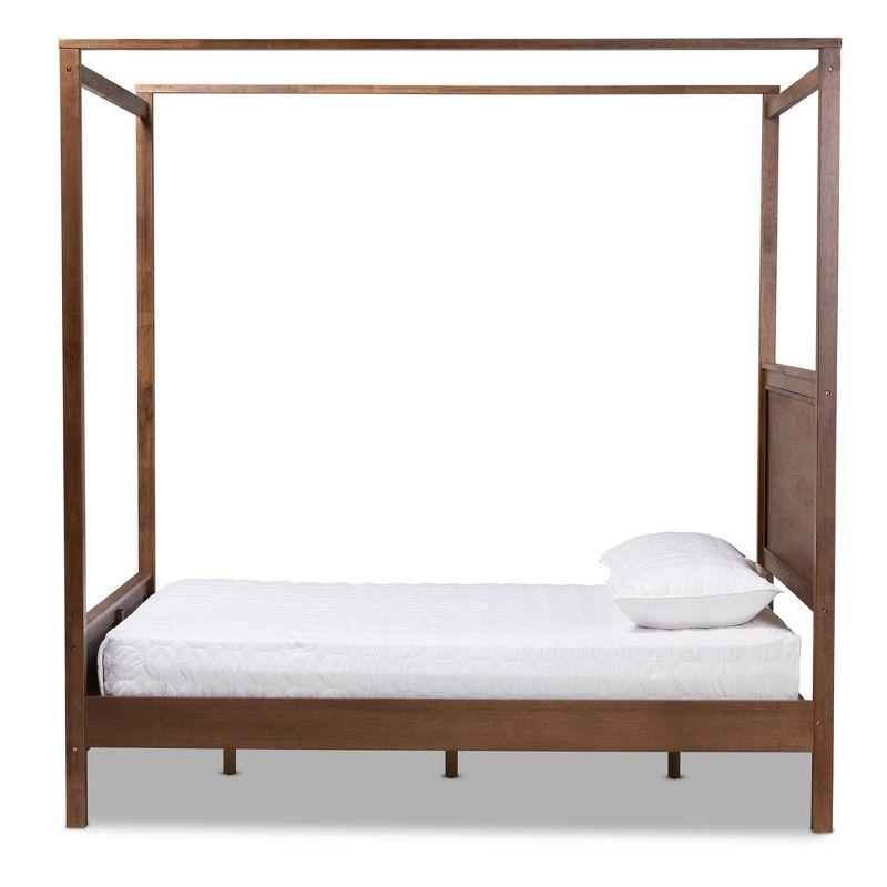 Elegant Walnut Brown King Size Wood Canopy Platform Bed