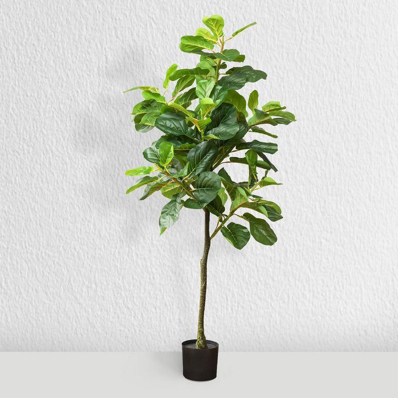 Forever Leaf 60" Artificial Fiddle Leaf Fig Tree with Black Pot, Indoor Artificial Plant for Home Decor