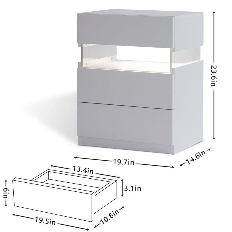 Nightstands 3 Drawer Dresser for Bedroom End Table with Acrylic Board LED Bedside Tables