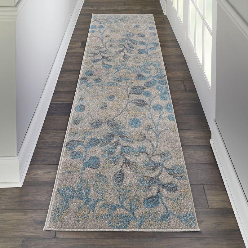 Nourison Tranquil 2'3" X 7'3" (7' Runner) Ivory/Turquoise Area Rug Contemporary Botanical Vine and Bloom by Nourison