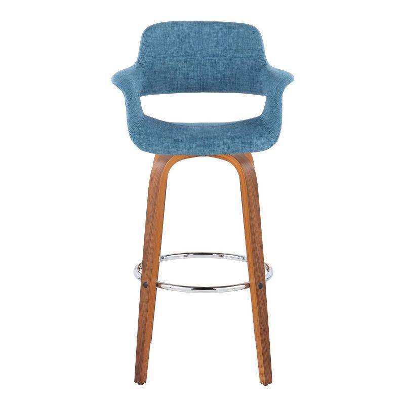 LumiSource Set of 2 Vintage Flair Barstools Walnut/Chrome/Blue:: Swivel, Upholstered, Fixed Height