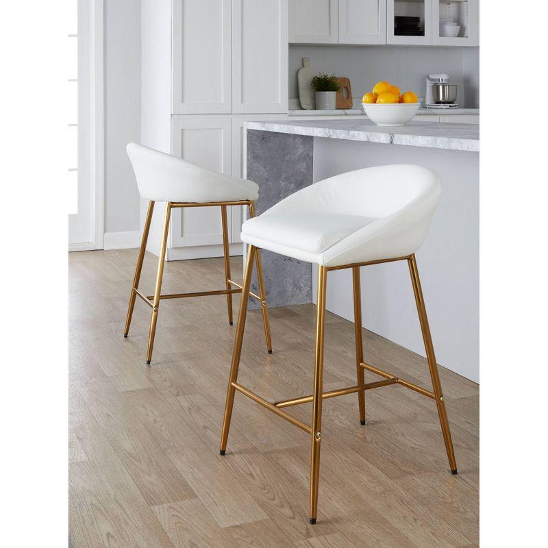 LumiSource Set of 2 26" Matisse Glam Counter Height Barstools Gold Metal Frame/White Faux Leather