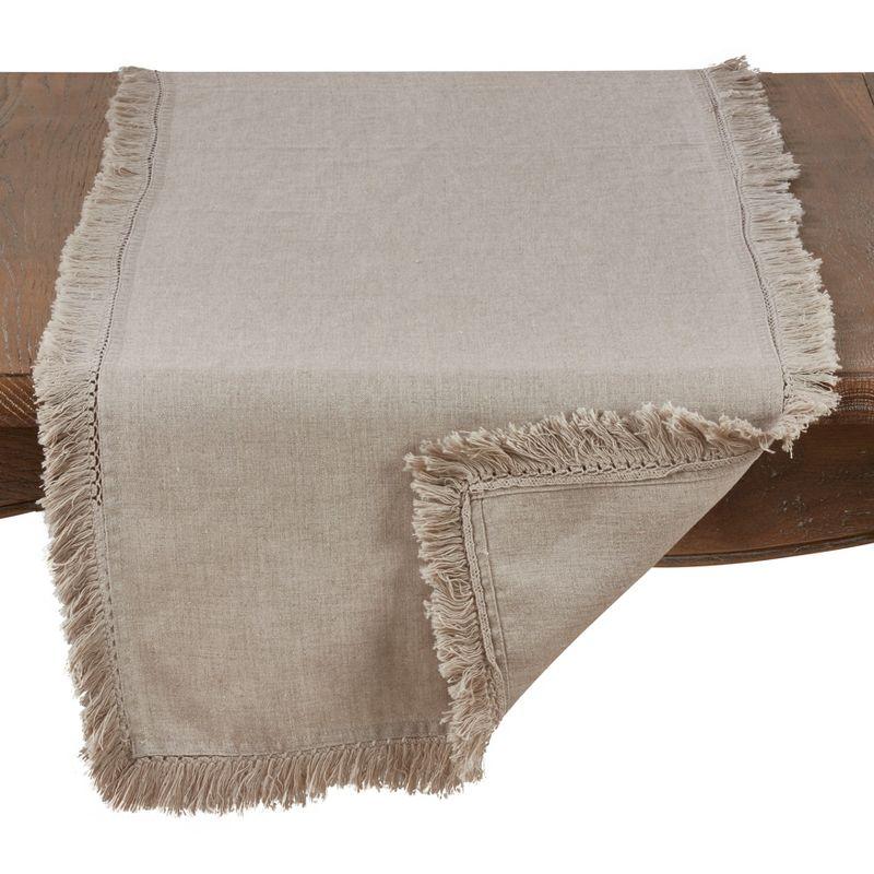 Natural Linen Stonewashed Fringe Table Runner 16" x 72"