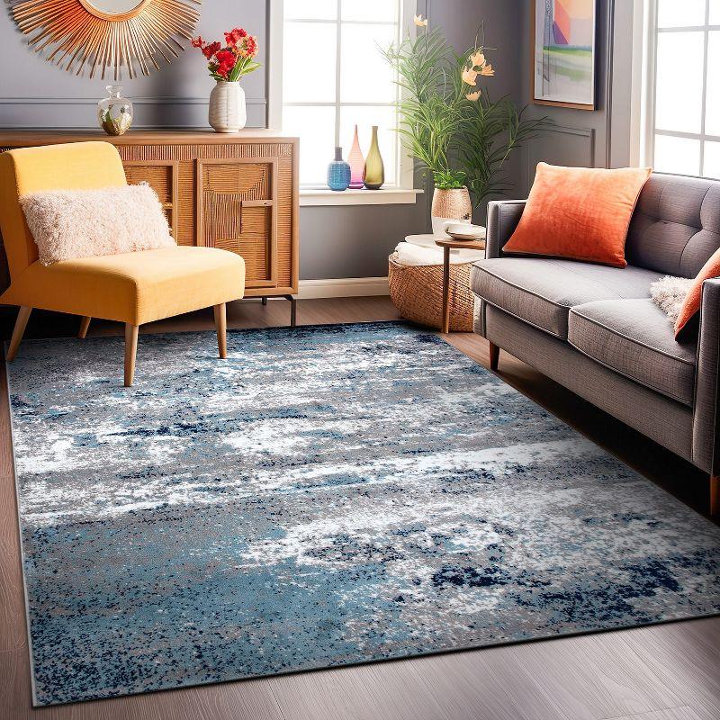 World Rug Gallery Distressed Abstract Watercolor Area Rug - Blue 4'x6'