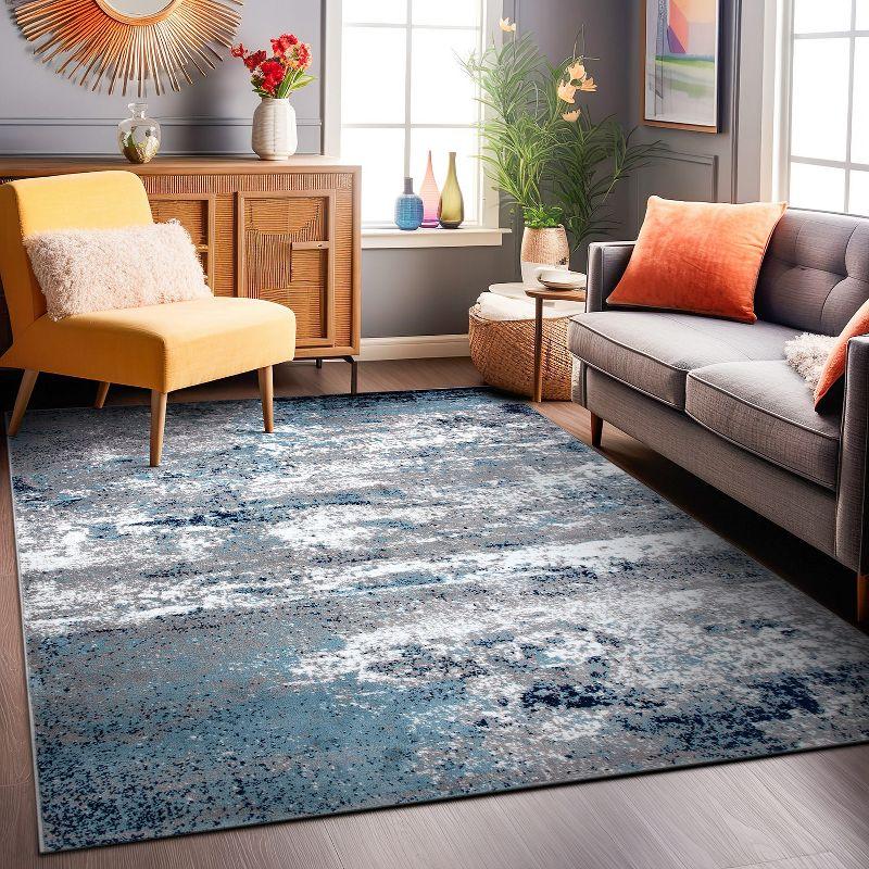 Bohemian Abstract Blue Rectangular Washable Area Rug 3'3"x5'