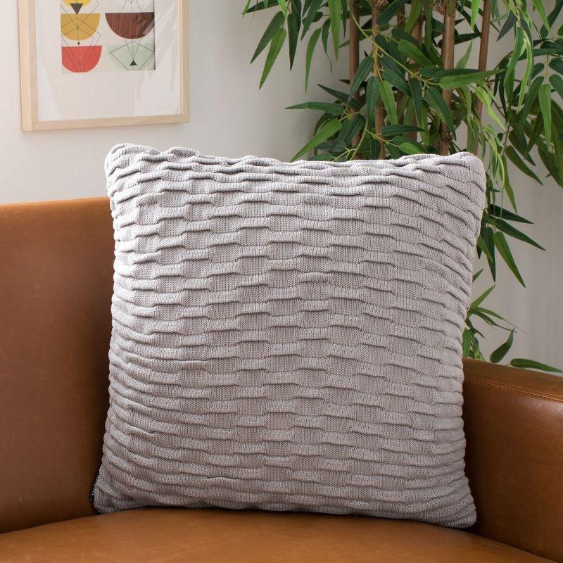 Noela 20" Gray Textured Cotton Throw Pillow