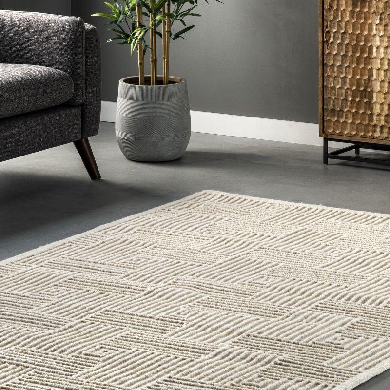 Nuloom Mallory Geometric 4x6 Wool Indoor Area Rug for Living Room Bedroom Dining Room Kitchen, Ivory