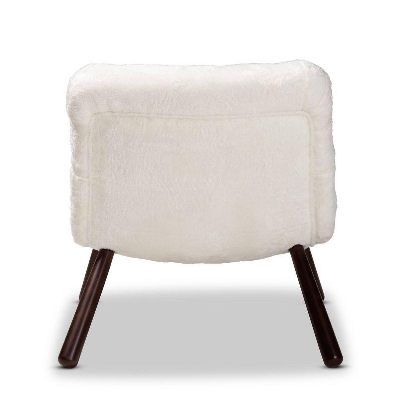 Eisa Faux Shearling Upholstered and Wood Accent Chair White/Walnut Brown - Baxton Studio