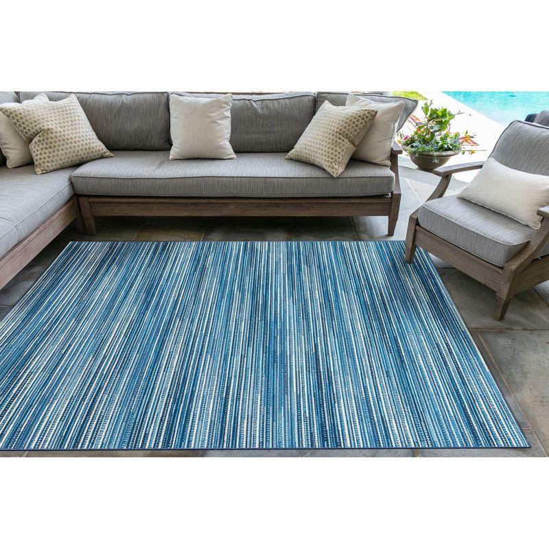 Marina Stripes China Blue 2'7" x 4'3" Synthetic Indoor/Outdoor Rug