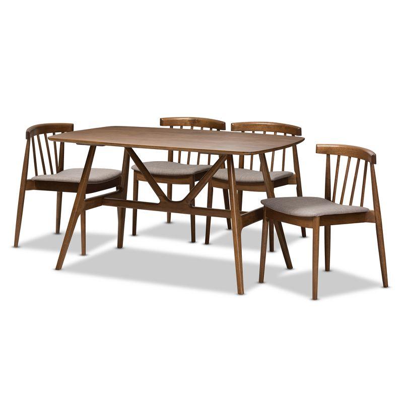 5pc Wyatt Midcentury Modern Dining Set with Solid Rubberwood & Polyester Seats - Baxton Studio