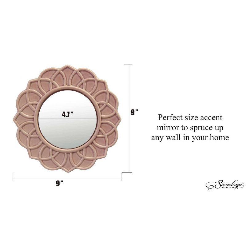 Stonebriar Collection 9" Round Floral Ceramic Wall Hanging Mirror Pink : Modern Decorative