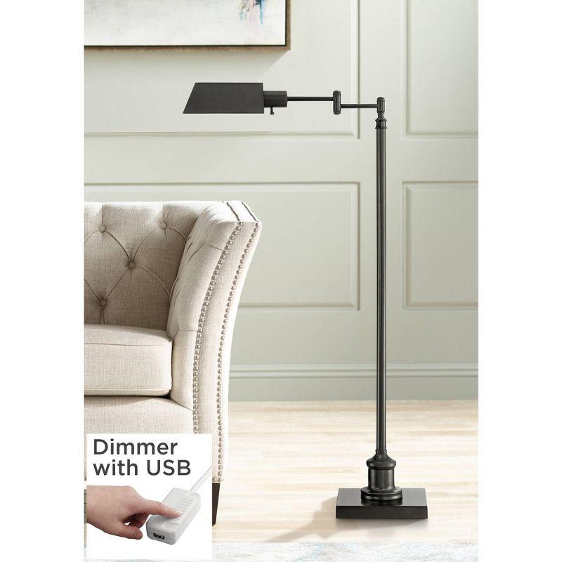 Regency Hill Industrial Adjustable Swing Arm Pharmacy Floor Lamp with USB Charging Port 54" Tall Dark Bronze Living Room Reading
