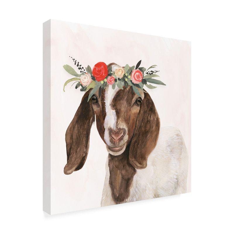 18x18 White and Brown Goat Canvas Art with Flower Crown