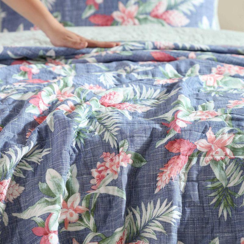 Eddie Bauer Tommy Bahama Floral Enchantment Cotton Reversible Blue Quilt Set