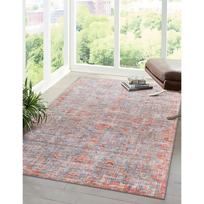 Blue Rectangular Flat Woven Washable Synthetic Rug