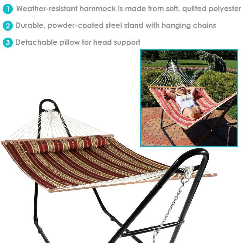 Sunnydaze Double Quilted Fabric Hammock with Universal Steel Stand - 450-Pound Capacity - Red Stripes